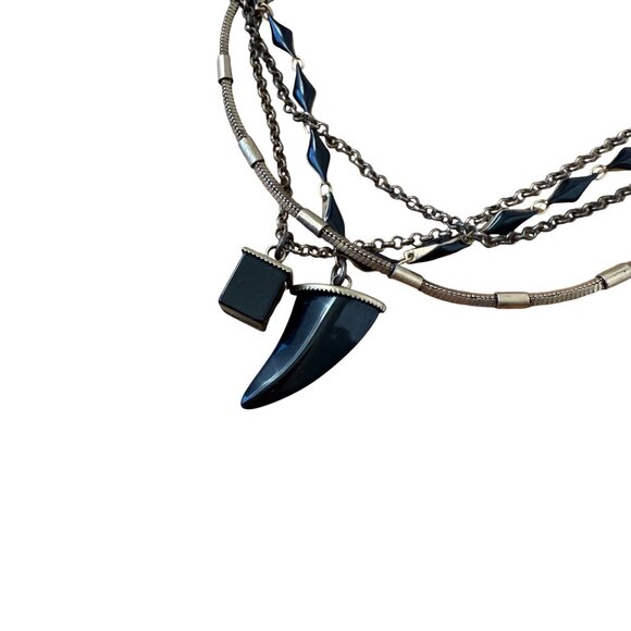 Multi-Layer Necklace With Black & Gold Accents Faux Shark Tooth - Picture 2 of 5